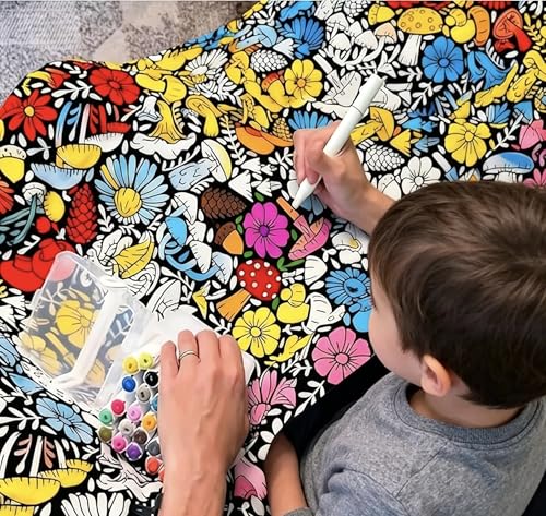 DIY Coloring Blanket with Markers - Customizable Fuzzy Velvet Throw Blanket with 12 Washable Markers, Creative Personalized Gift for Women, Cozy Home Decor, Machine Washable (Happy Doodle) colour03