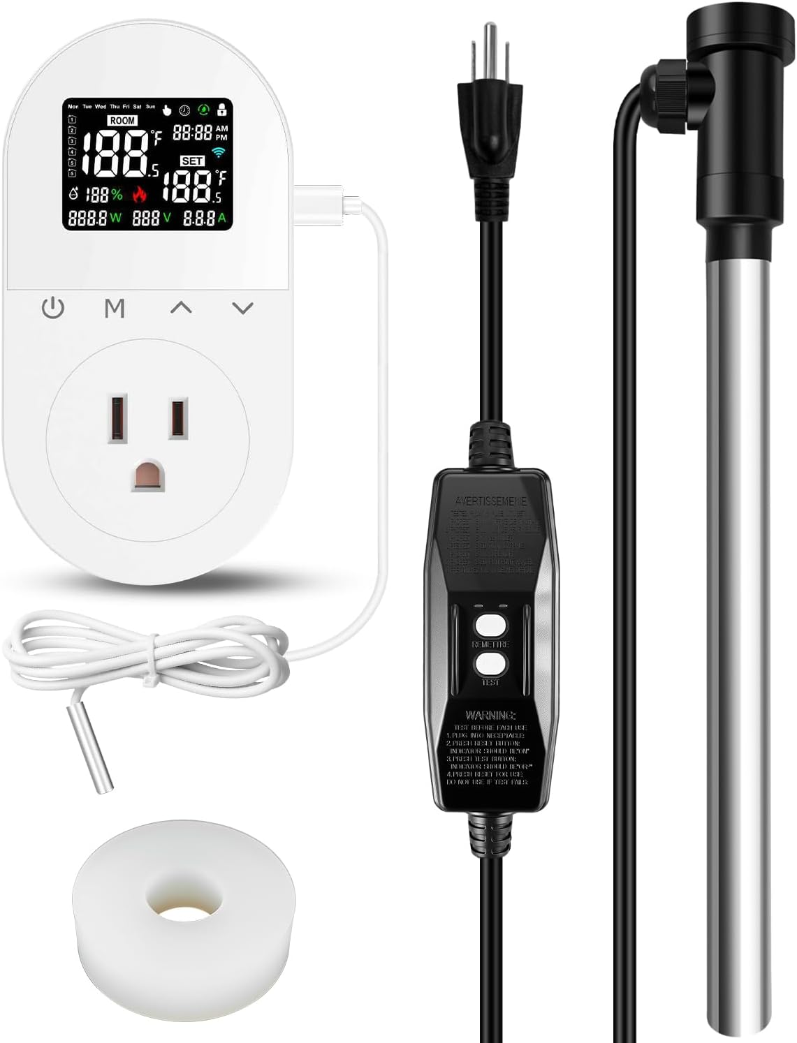 Submersible Portable Hot Tub Heater 1300W, Titanium Immersion Water Heater with Smart Thermostat, IOT Remote Control, Fast Heating for Hot Tubs,Spa Tubs, baptismal, Inflatable Pools & Above Ground