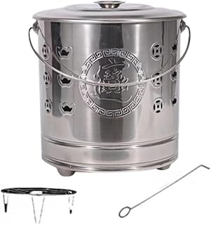 Garden Stainless Steel Outdoor Smokeless Burn Barrels Outside Incinerator Fire Pit for Burning Trash, Burn Cage with Fire Hooks & Handle Bonfire Incineration Barrel for Backyard Leaf Paper Wood.(Silve