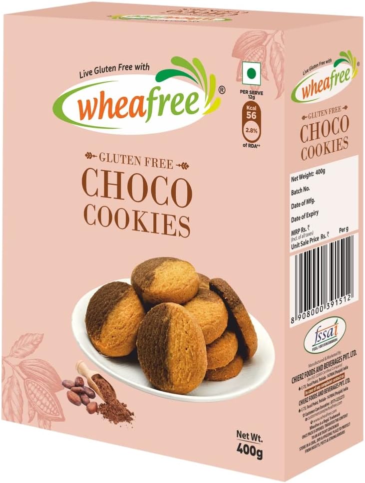 Gluten Free Choco Cookies 400g | Lactose Free | Tasty & Crunchy Choco flavoured Cookies | Best Teatime Snacks