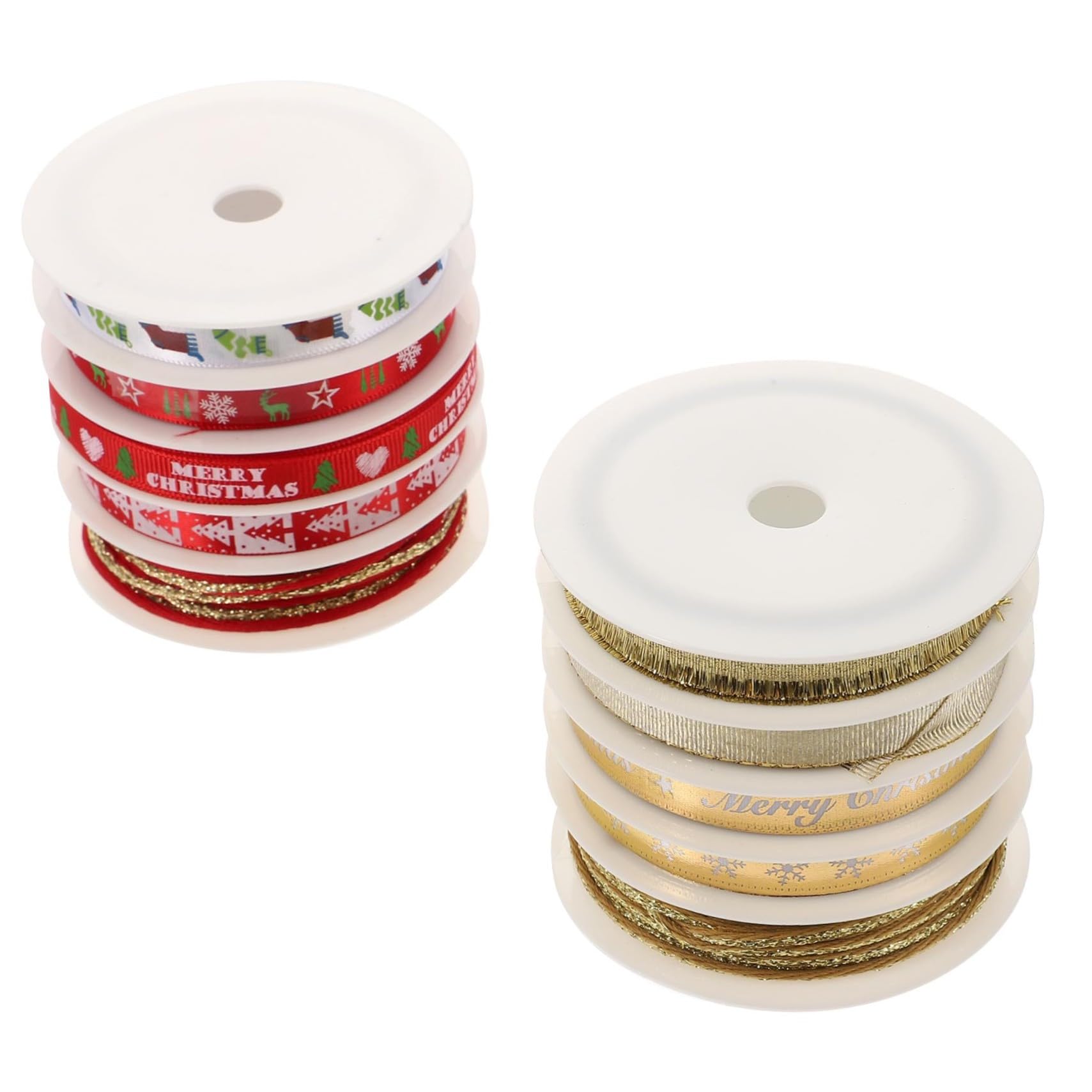 Angoily 10 Sätze Weihnachtliche Geschenkband Teilig Polyesterbänder in Rot und Gold für Geschenkverpackung DIY Bastelarbeiten Festliche Dekorationen und Partyaccessoires