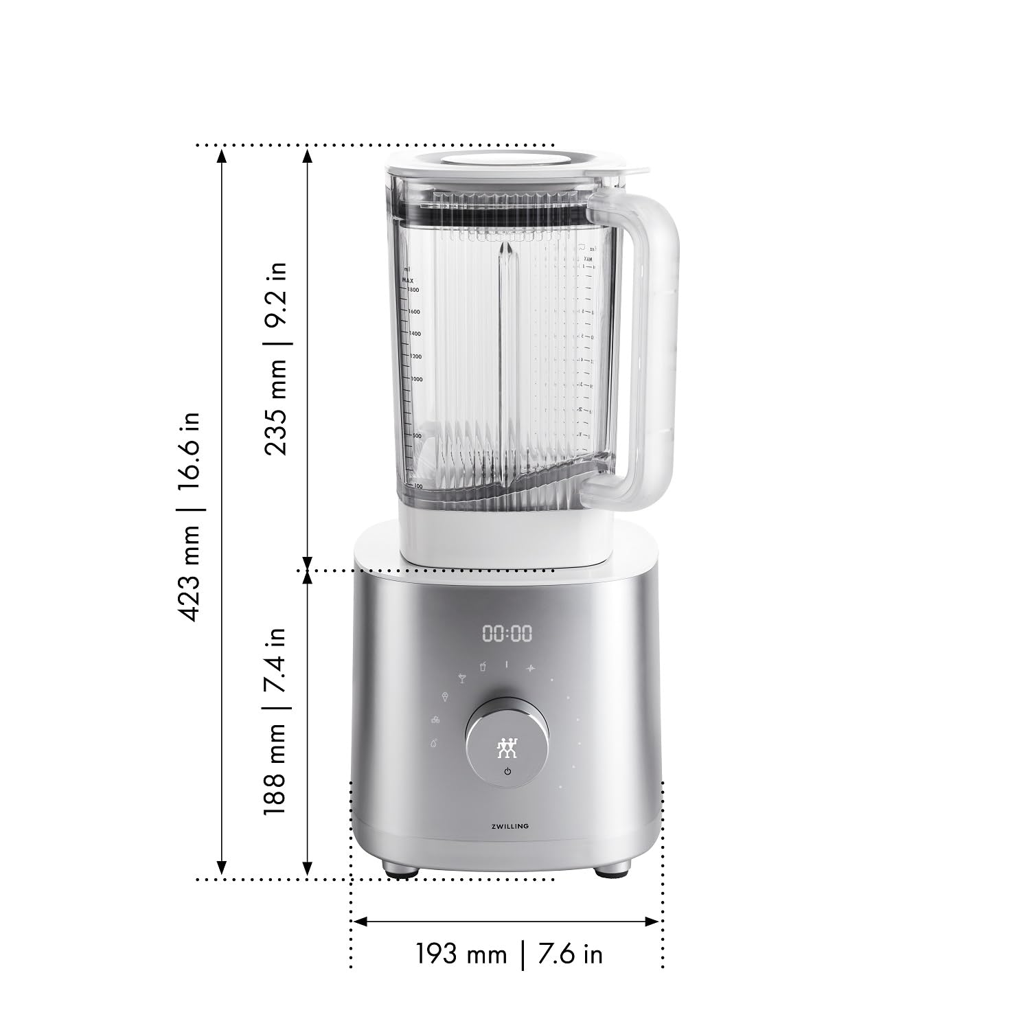 ZWILLING ENFINIGY Hochleistungsstandmixer 1.8 Liter, Mixer mit Edelstahl-Winglet-Klinge & 1600-Watt-Hochleistungsmotor, Silber