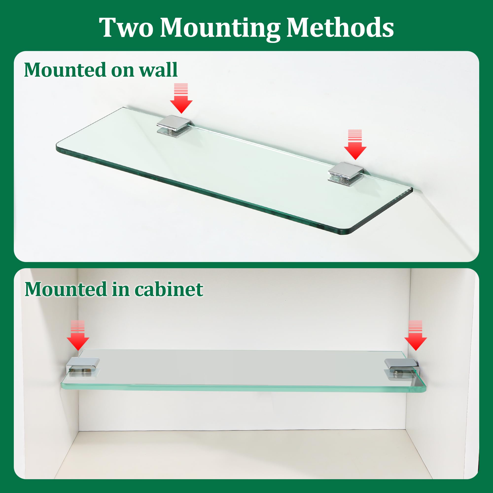 SAYAYO Adjustable C Clamp Mirror Clips U Bracket Heavy Duty Glass Shelf Brackets Shelf Holders for Frameless Glass, Zinc Alloy Polished Chrome, 4Pcs 3
