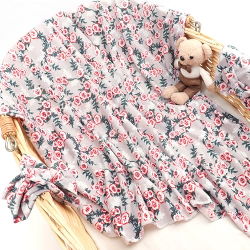 Image of DRESHOW BQUBO Baby Girl Newborn Floral Receiving Blankets with Bow Hat Headband Wooden Birth Announcement Card Set Newborn Baby Swaddling Hats Swaddle Blanket Toddler Warm Shower Gift