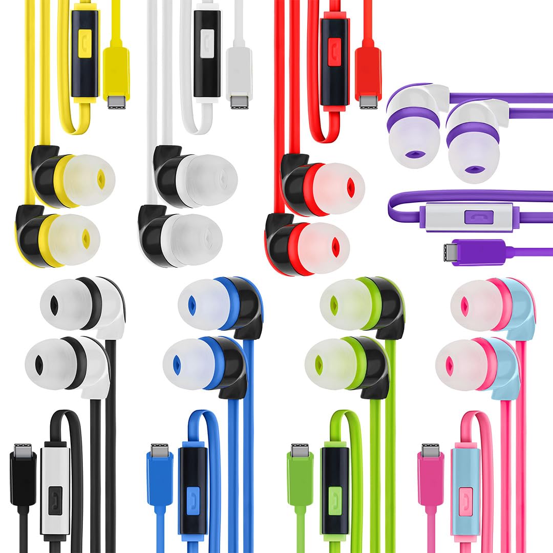 Confezione da 100 auricolari con cavo USB C con microfono, cuffie intrauricolari di tipo C per Chromebook, iPad con USB-C, MacBook, tablet Android, Galaxy, Pixel, cuffie per dispositivi di tipo C