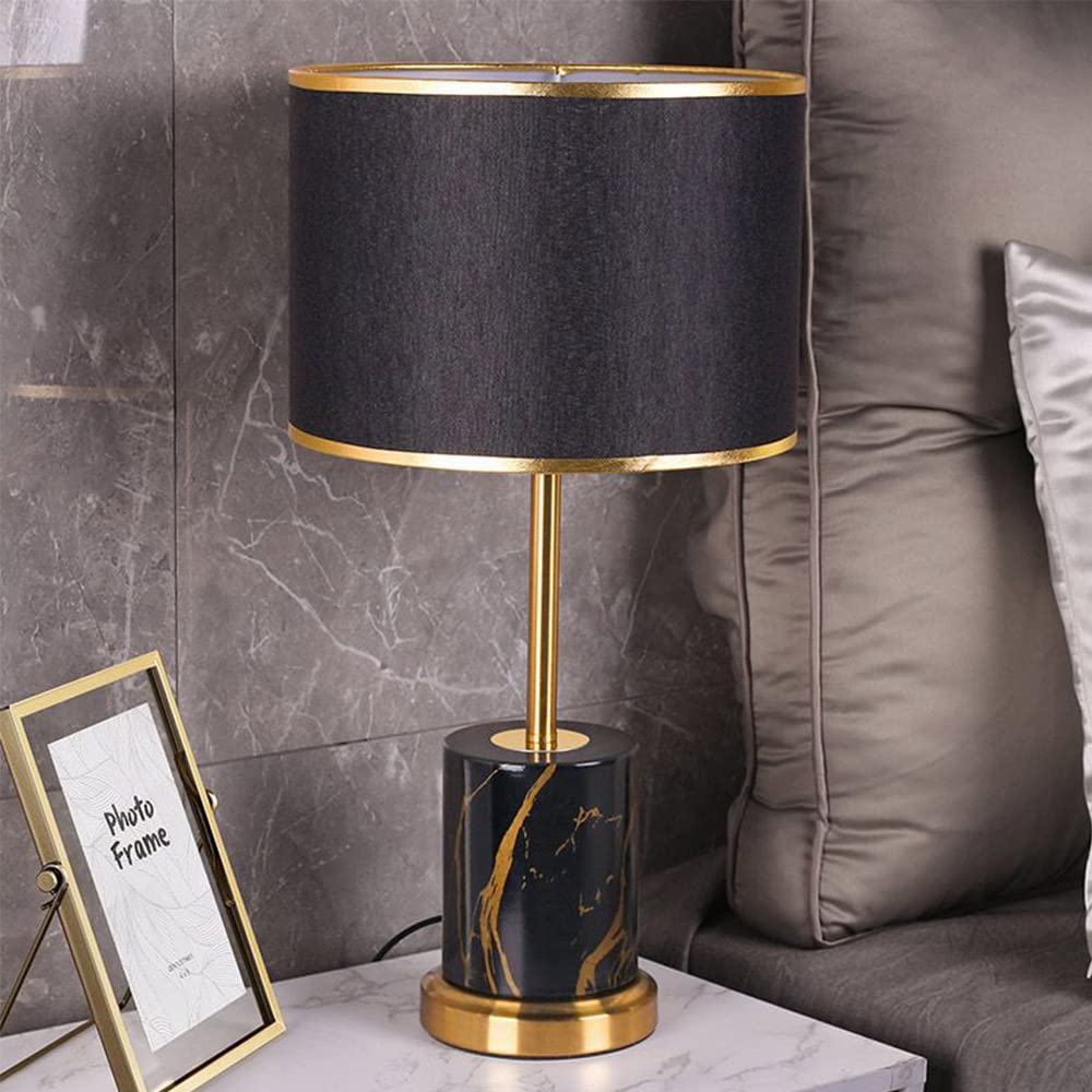 Mengjay Metall Tischlampe Lampenfuß Lampenschirm Nachttischlampe Tischleuchte,Moderne Tischlampe Tischleuchte Schlafzimmerlampe,E27 Nachttischlampe Stoffschirm Schreibtischlampe (Schwarz)