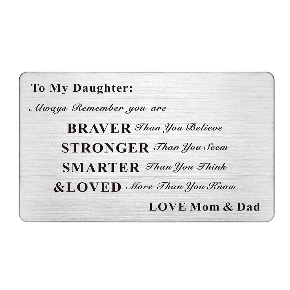 Laser Engraved Stainless Steel Wallet Card Love Note Insert Card Gift for Daughter from Mom and Dad