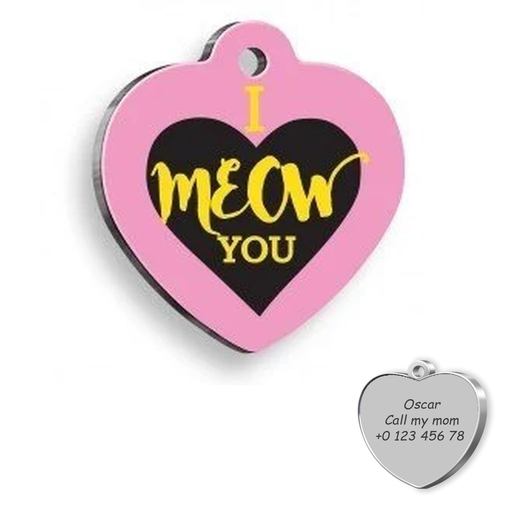 I Meow You Personalized Cat Tag - Custom Name Tag - ID Tag for Cat - Customized Cat Tags - Cat Name id Tag - Cat Name Tag - Engraved Cat Tag