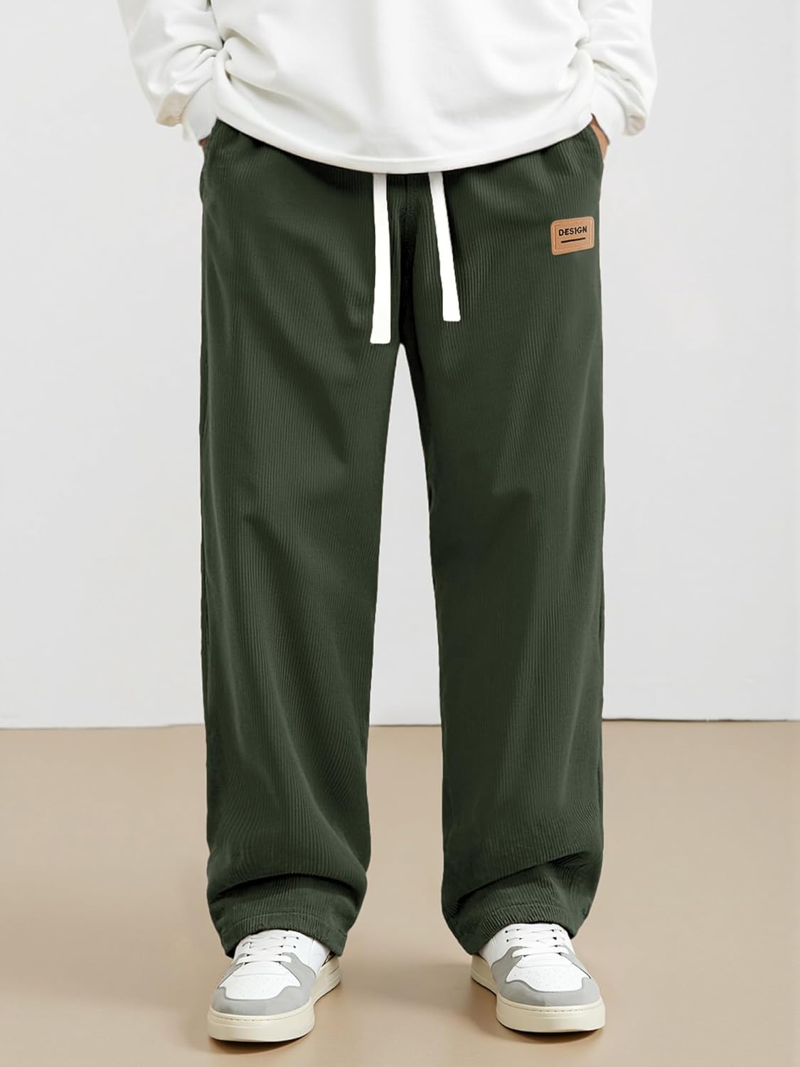 JEMLDL Mens Corduroy Pants Drawstring Elastic Waist Casual Pants Straight Baggy Sweatpants with Pockets - Image 2