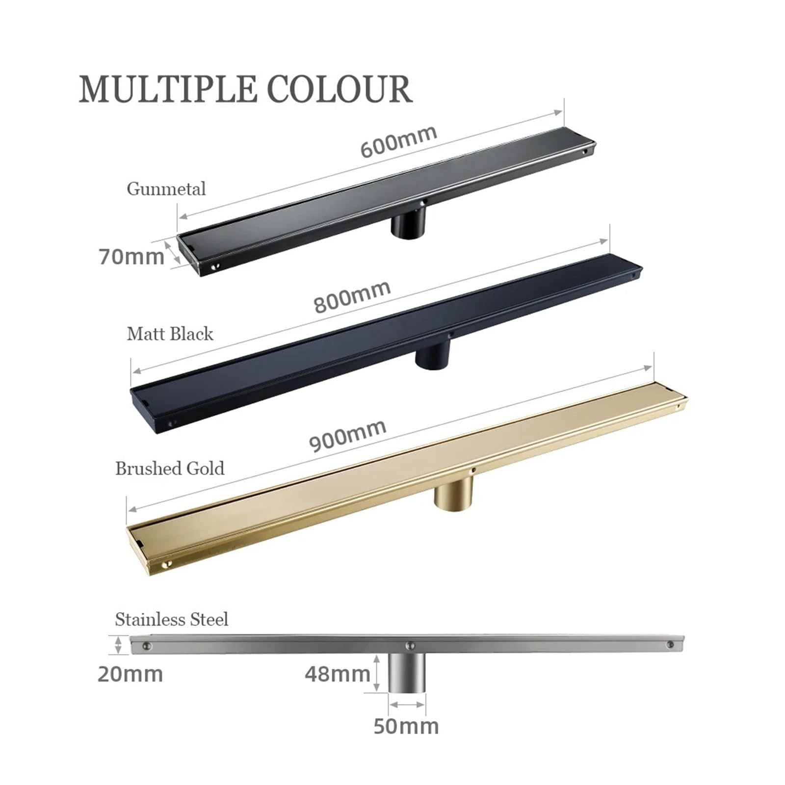 Desagüe Lineal para Ducha Accesorios de baño Oro Pulido, Drenaje Suelo, Ducha Lineal, Inserto azulejo Acero Inoxidable 304, 60/80/90CM(Brushed Gold 1000mm)