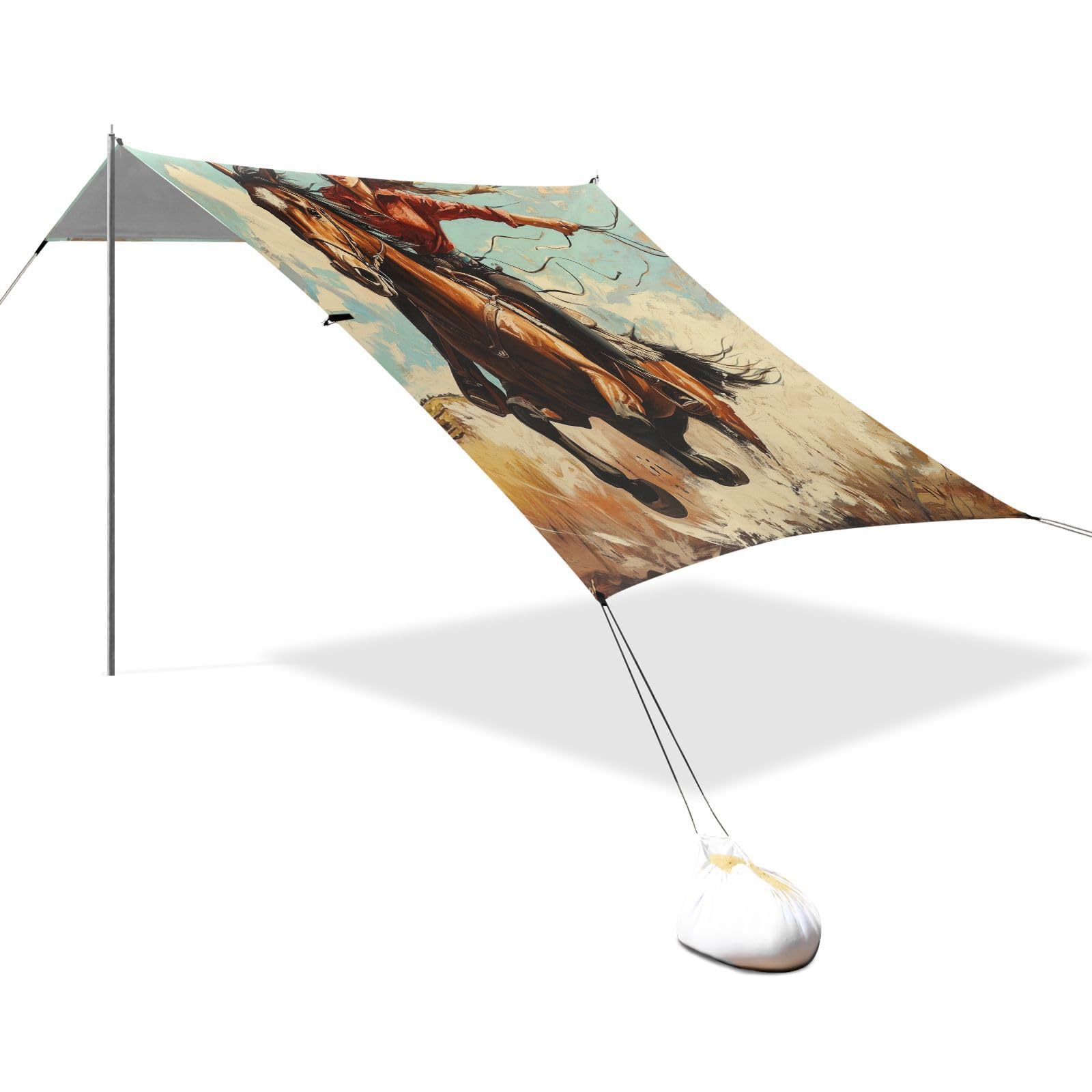Western Cowgirl Beautiful Wild West Beach Tent UPF50 Waterproof Portable Sunshade with Sand Pockets for Camping Trips, Fishing, Backyard Fun or Picnics