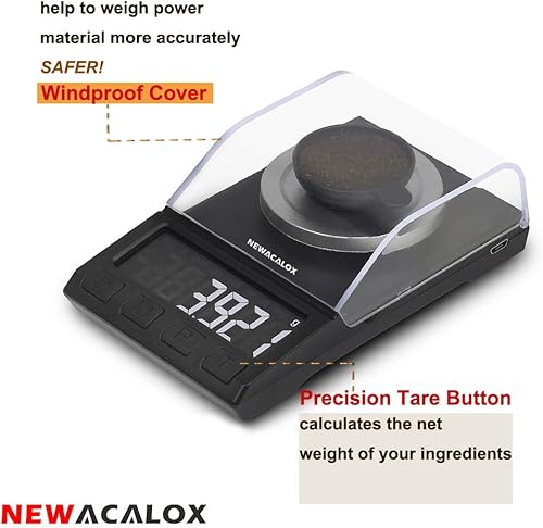 Miniatura 6 de NEWACALOX - Báscula de miligrama con suministro USB, báscula de recarga de 100 x 0.00 oz, báscula de polvo de laboratorio multifunción portátil de