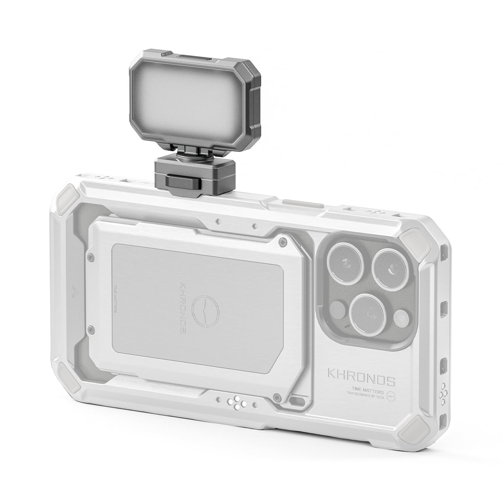 TILTA Khronos Mini Daylight LED Panel attached to an iPhone case