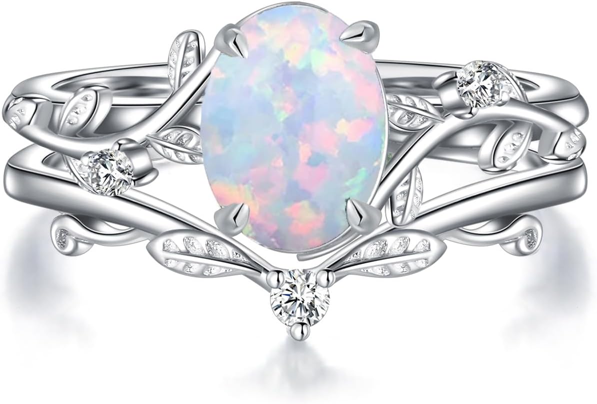 Natural Moss Agate Ring for Women 925 Sterling Silver Pear/Oval/Kite Cut Green Leaf Moss Agate Engagement Ring Promise Bridal Ring Set Anniversary Birthday Jewelry Gift-OAB5