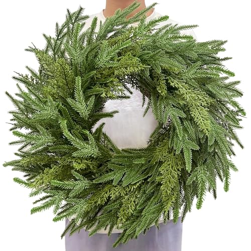 Thicker&Lush - 24" Real Touch Norfolk Pine Wreath, Artificial Wreaths