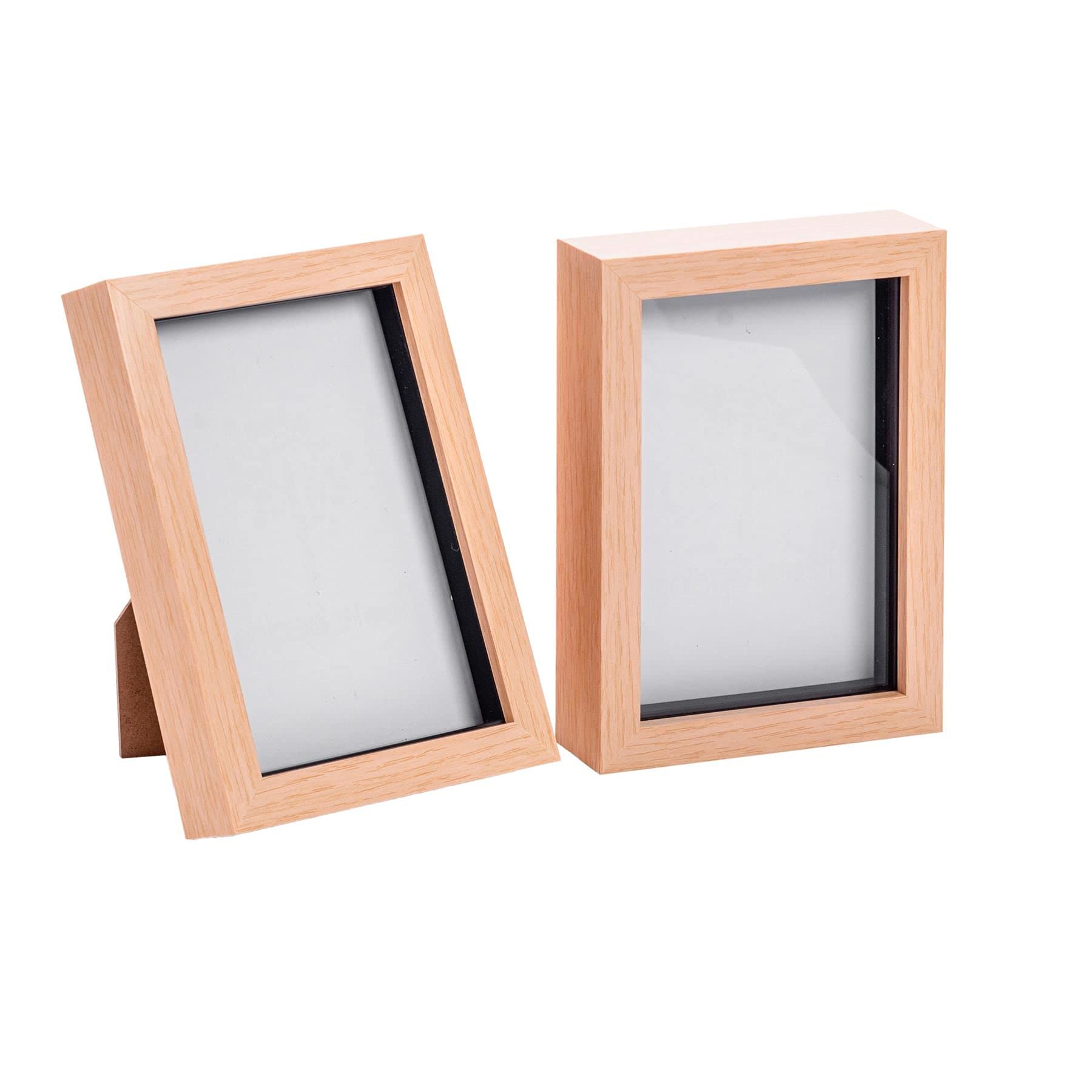 Nicola Spring 3D Shadow Box Photo Frames - 5x7 (12x17cm) - Pack of 2 - Light Wood 3D Photo Frame Box Picture Frame Box Portrait Display Case for Crafts, Keepsakes, Wedding, Graduation