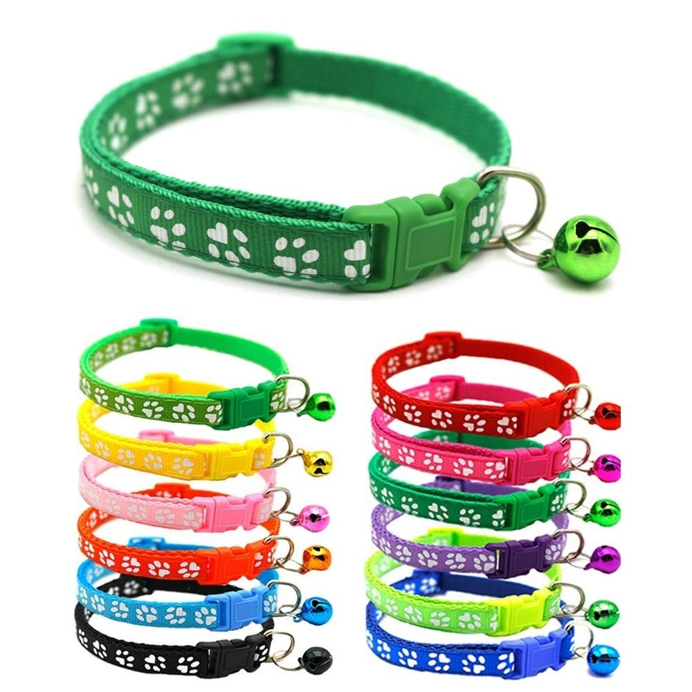 Halsbänder Für Kleine Hunde & Katzen – 2 Stück, Pfotenabdruck-Design, Nylon, Verstellbar 19–32 Cm, Mit Glöckchen