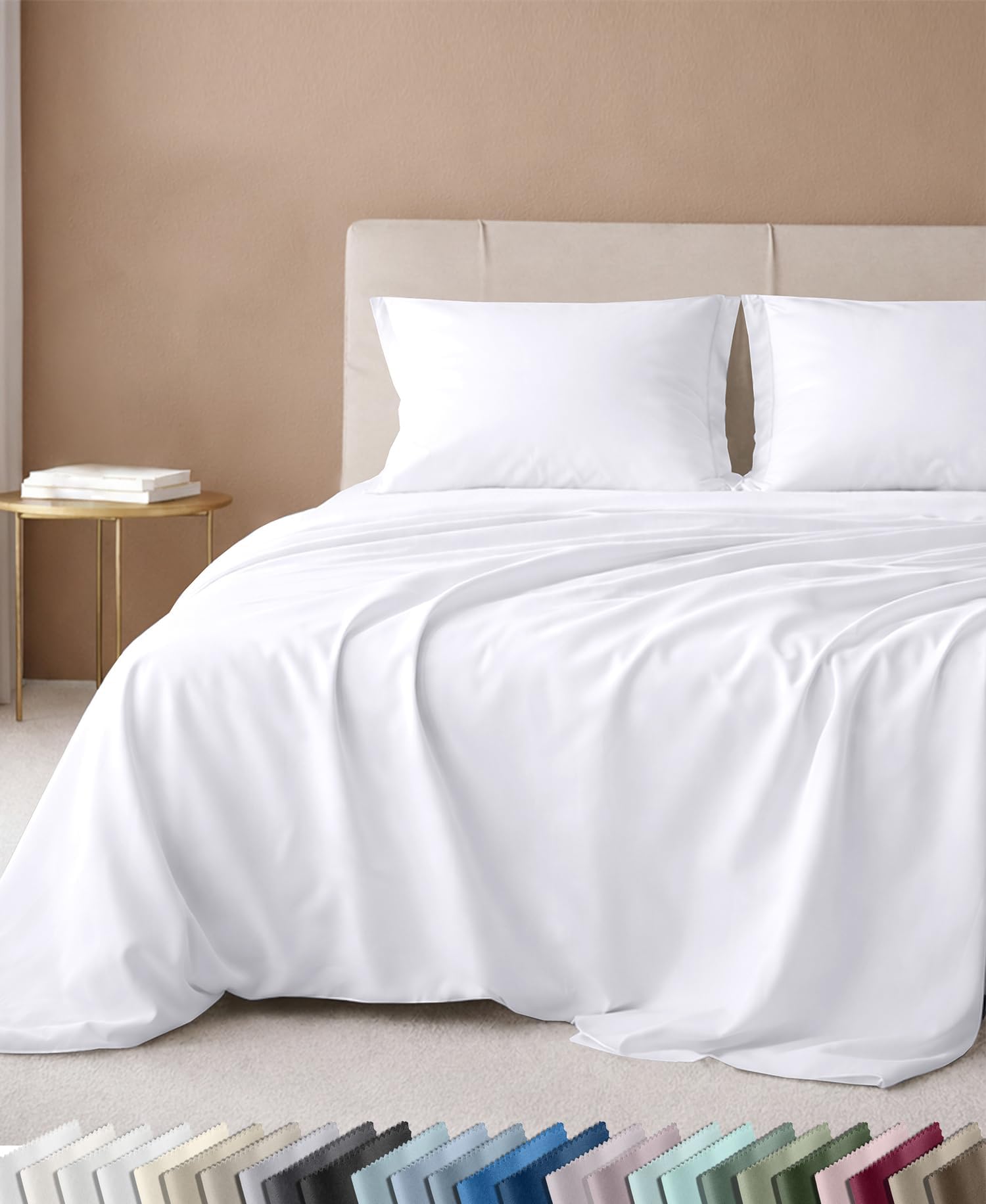 California Design Den Luxury 600 Thread Count Queen Sheets Set,Bright White | 100% Cotton Sateen Backed by Good Housekeeping Seal, Soft & Smooth, 16" Deep Pocket, All-Around Elastic, Durable, Easy Care