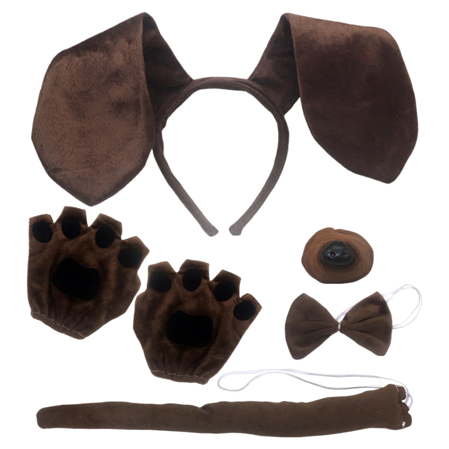 1 Fascia per La Testa, 1 Coda, 1 Naso, 1 Papillon E 1 Paio di Guanti Che Nascondono Le Dita, Accessori per Indumenti per Cani, Accessori per Abbigliamento Creativo.