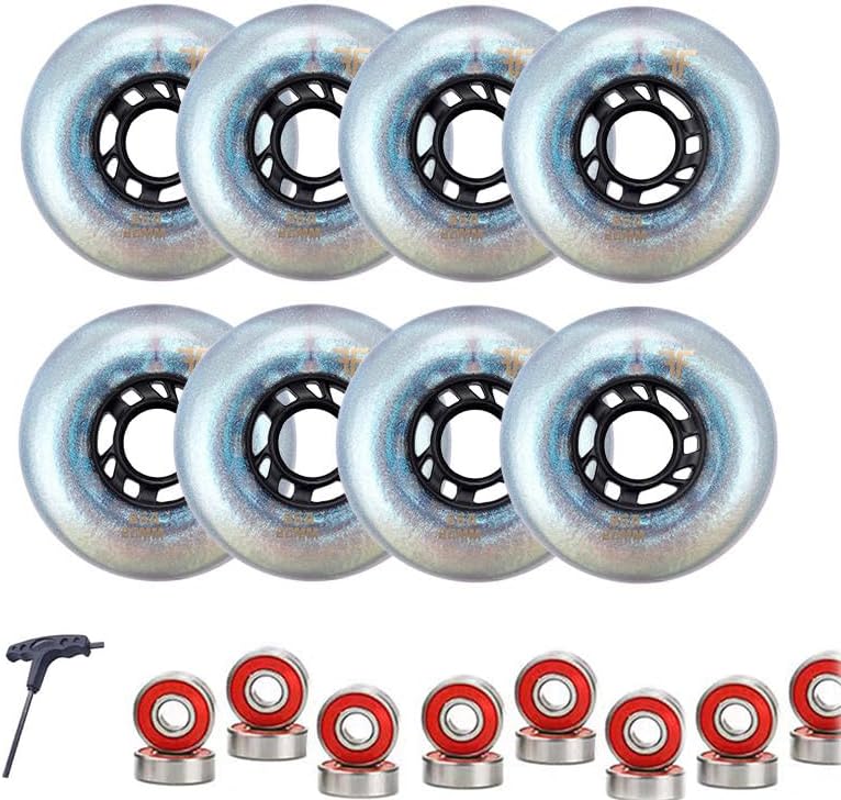 8 Pack Inline Skate Wheels 72mm 76mm 80mm Replacement Wheels for Inline Skates Roller Skates Wheels with ABEC-9 Bearings 85A Wear-Resistant Professional Freestyle (Blue,72mm)
