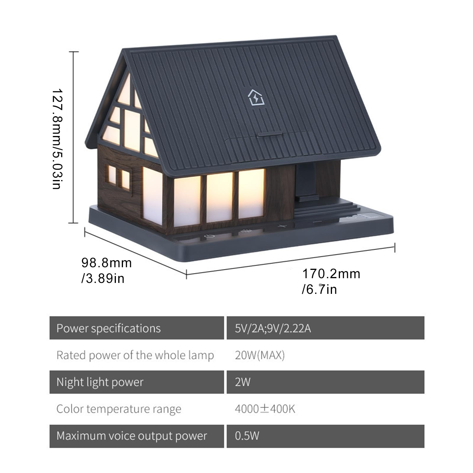 Veilleuse de chevet en forme de maison avec commande, White