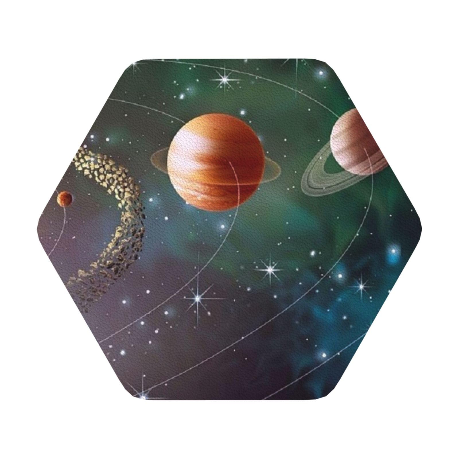 planet space system PU Leather Coasters Set of 6 Hexagon Drink Coasters