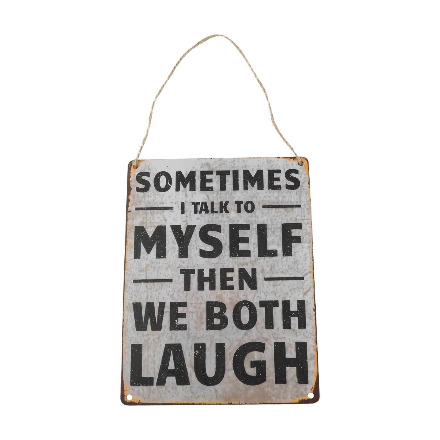 Wellrun Grey Wooden Humorous Sign 20X15cm,Funny Retro Wall Decor Poster For Office,Vintage Quote Sign "Sometimes I Talk To Myself Then We Both Laugh" For Man Cave Living Room,Corridor,Home