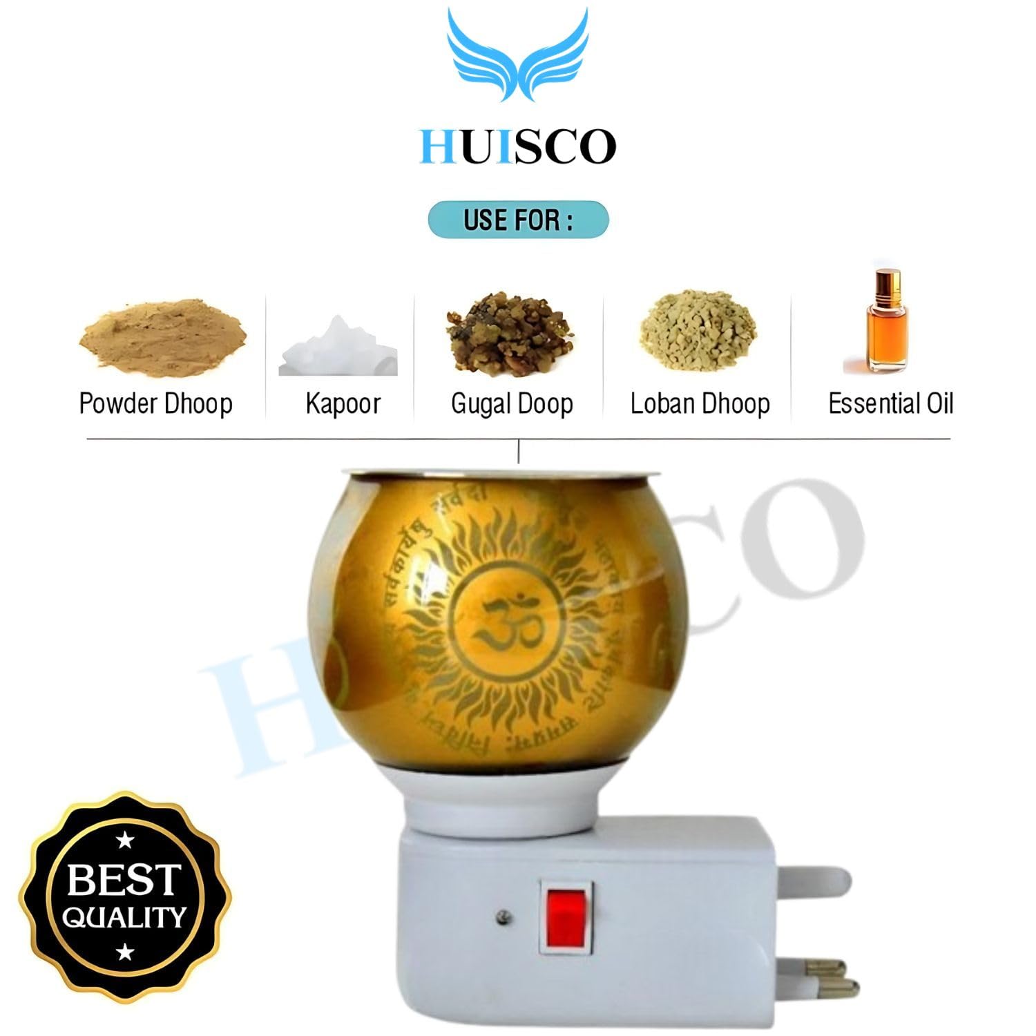 HUISCO Glass Kapoor Dani Electric Camphor Diffuser | Ganesh Ji & Om Design | Multipurpose Incense Aroma & Dhoop Burner | Electrical Night Lamp | Plugin Kapur Dani for Pooja Room Home Office and Temple 3