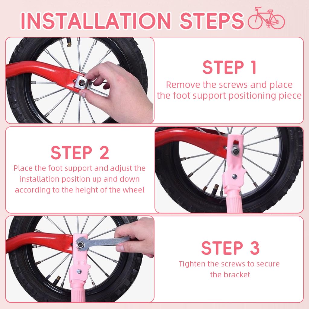 PROBEROS Metal Kickstand for Kids Bike, Spring Loaded 10.43 Inch, Pink 4