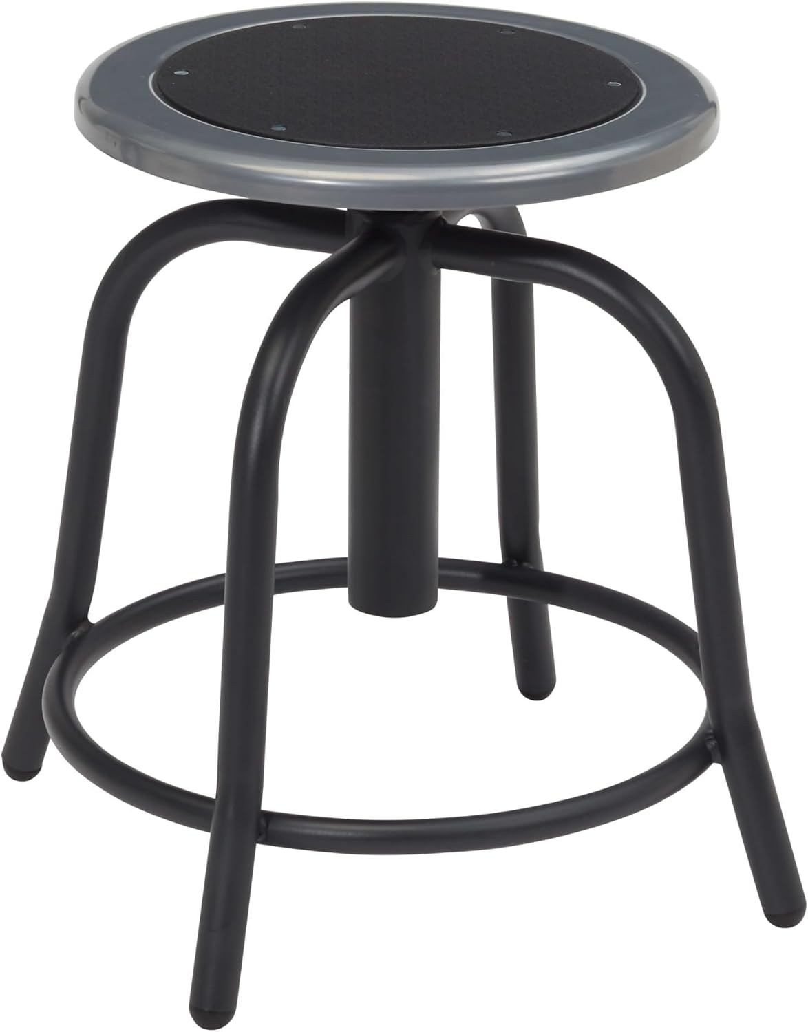 Pemberly Row 18-24 in Swivel Metal Stool, Black Finish, Steel Construction, Adjustable Height with Footrest, 360° Rotation, 300 lb Capacity, Contemporary Design for Institutional or Educational