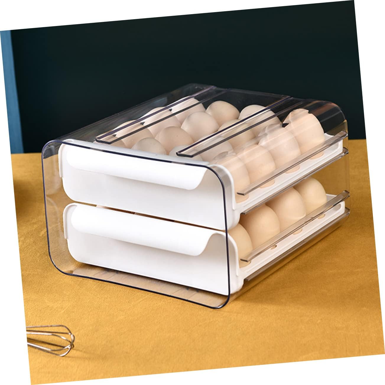 IMIKEYA Stackable Storage Organizer Slots Dual Refrigerator Bin for Capacity Holder Efficient Dispenser and Drawer for Kitchen and Pantry Organization