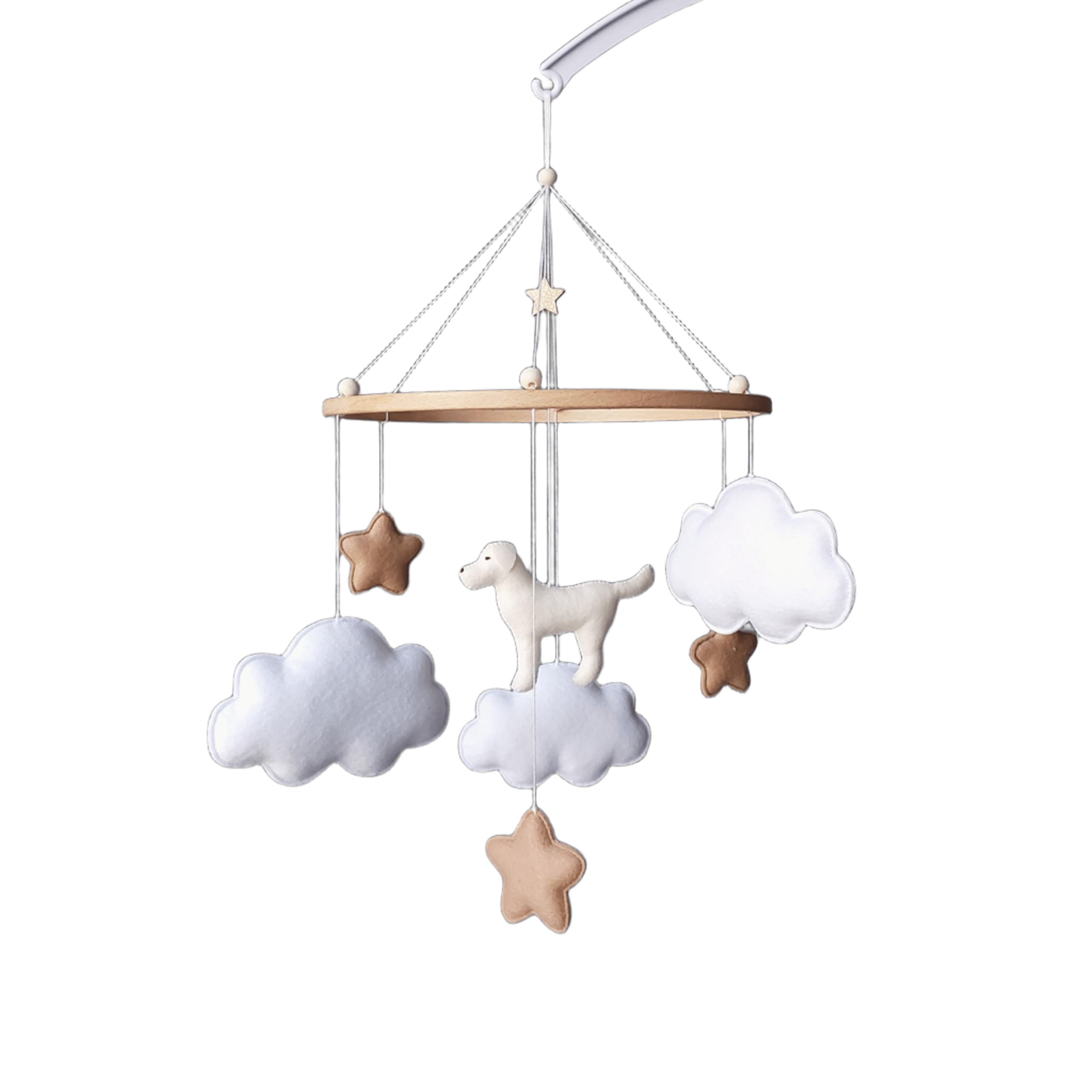 Baby-Mobile mit Hund – Wolken & Sterne Baby Mobile für das Kinderzimmer | Filz Mobile für Jungen & Mädchen | Geschenk für Hundemama | Neutrale Babyzimmer-Deko