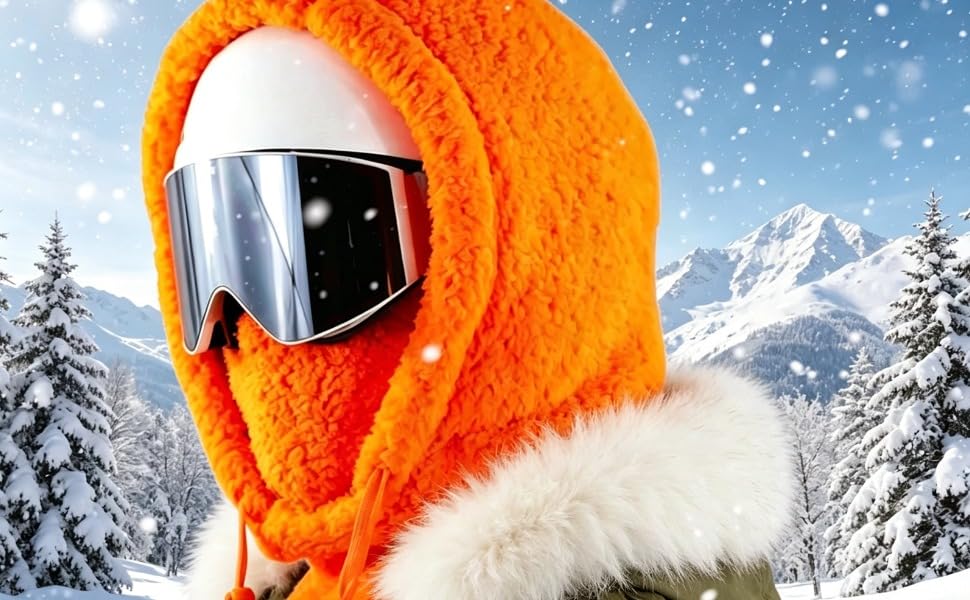 Pasamontañas de invierno de cara completa con forro de poliéster rojo 5
