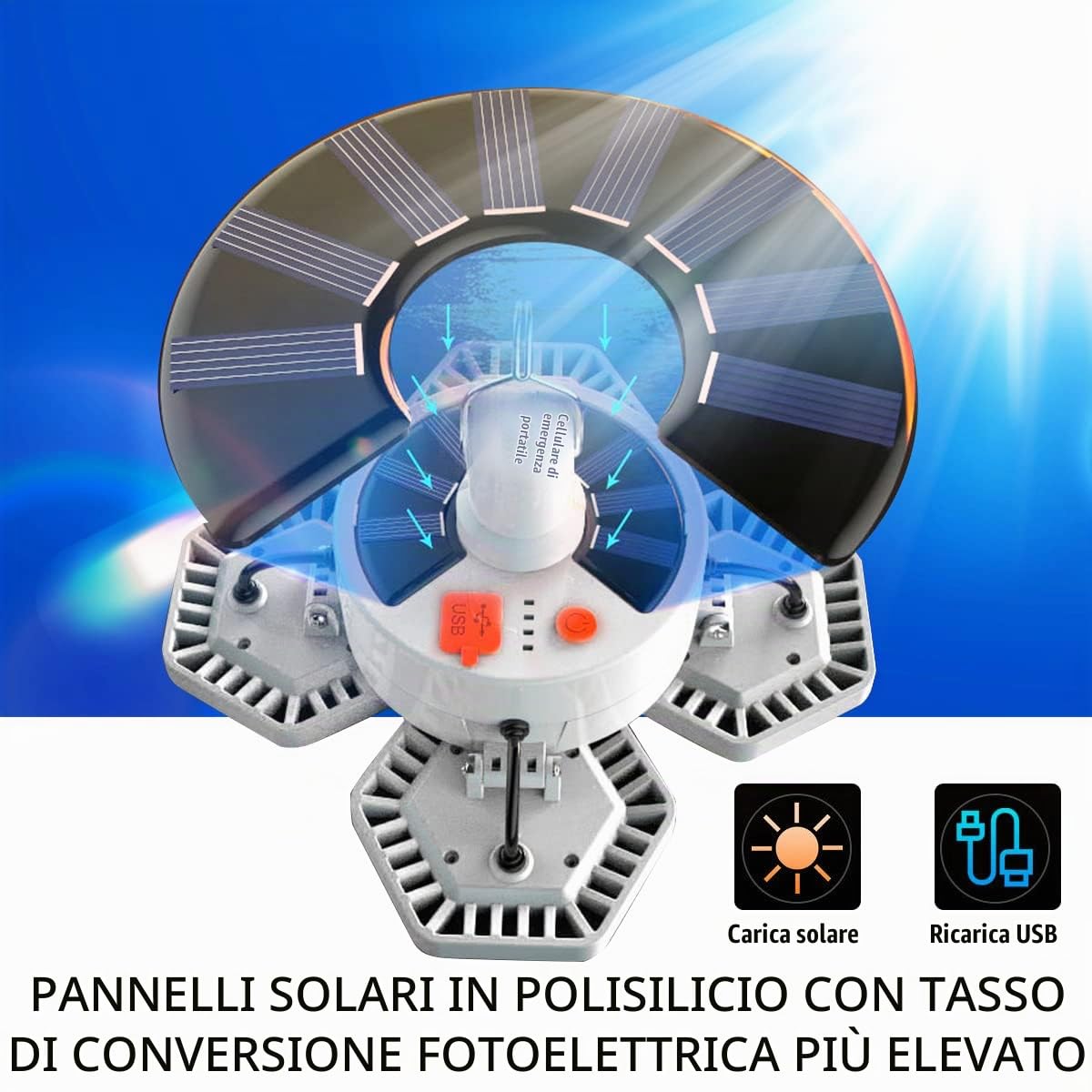 169 Solare Lampada LED da Campeggio, Tenda USB Lanterna Ricaricabile Pieghevole, con Telecomando Power Bank Appeso Lavoro Luce Camp Lampada 5 Modalità Impermeabile 360 ° Luminoso 10000 Lumen