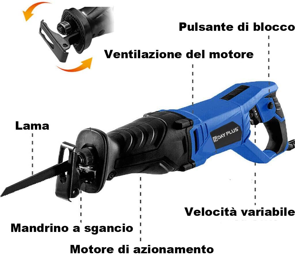Sega a Gattuccio Elettrica con 5 Lame, 900W Professional Sega Alternativa Legno & Metallo, Motosega Potatura 0-2800RMP Velocità Variabile