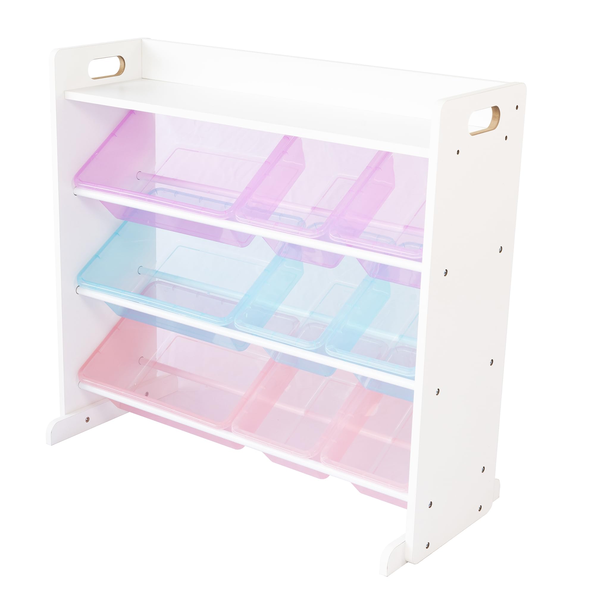 Humble Crew Toy Storage Organizer with 9 Removable Storage Bins for Kids Playroom, 3-Tier with Top Shelf Toddler Toy Organization, White/Purple/Pink/Blue