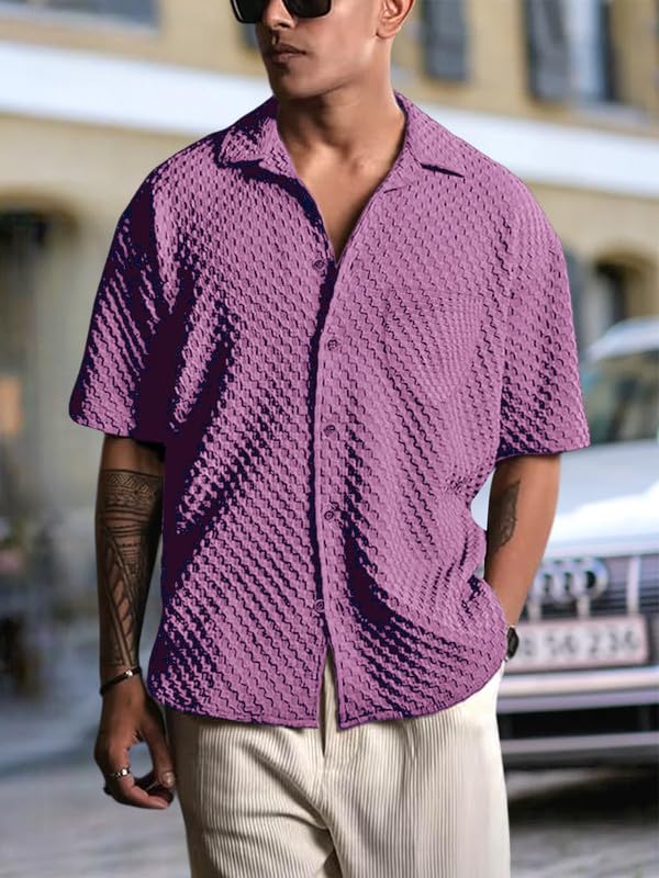 Image of Pinkmint Bubble Textured Shirt for Men ll Half Sleeve Stylish Button Down Shirt's ll Men's Pocket Shirt (Pack of 1)