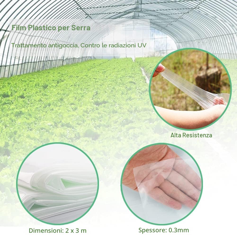 CYH 2M x 3M Telo Protettivo per Serra Polietilene, Telo Serra Trasparente, Extra Spessa Pellicola Protezione Plastica Trasparente per Serra, Giardino, Ristrutturazione, Architettura 125Mu / 500G