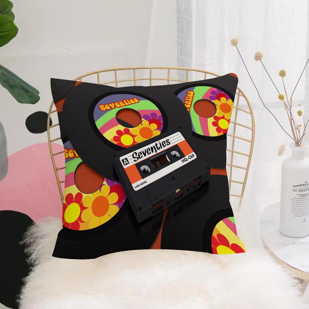 HYOSXW Cushion Cover,Throw Pillow Case Home Decorative for Living Room Bedroom Sofa Chair 16X16 Inch,70s Party Decorations, Compact Cassette and Few,Pillowcase 40X40cm