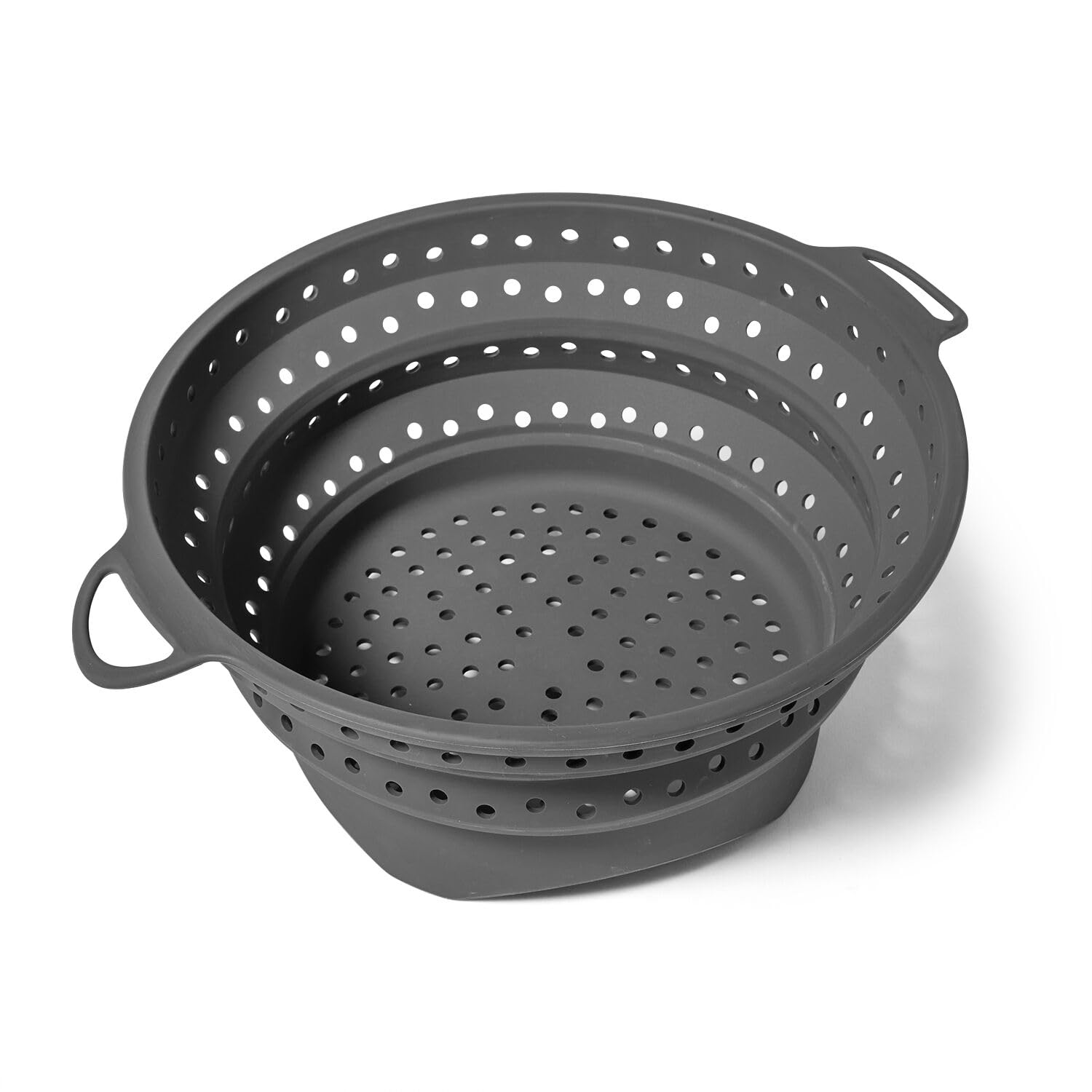 Dexas 10-Inch Collapsible Silicone Colander — 15.1 Cup Capacity, BPA-Free, Cool Grey, Space-Saving