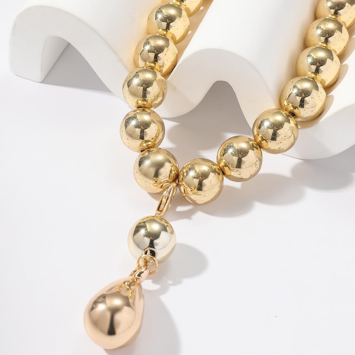 Chunky Gold Beaded Choker Necklace for Women Big Silver Teardrop Ball Pendant Necklace Adjustable Water Drop Beads Necklace Jewelry Gifts - Image 7
