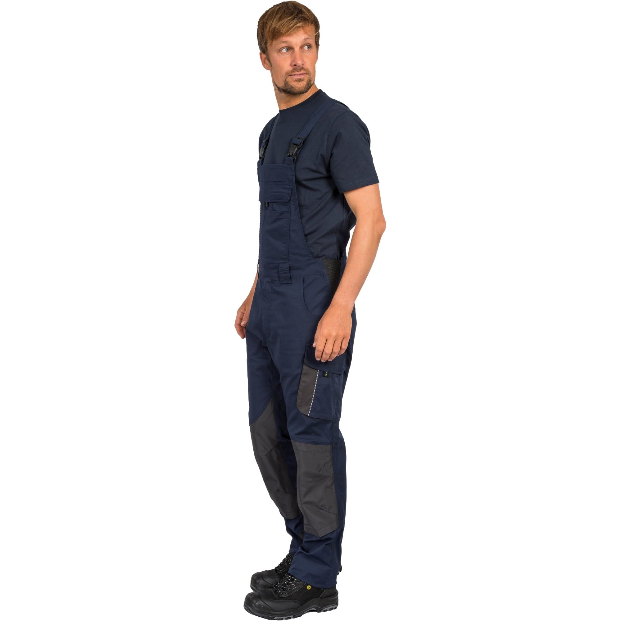 Leibwächter Dynamic Line Arbeitslatzhose Herren, Stretch Latzhose mit Reflexpaspeln und Knieverstärkung, Arbeitshose mit Taschen für Baustelle, Werkstatt und Montage