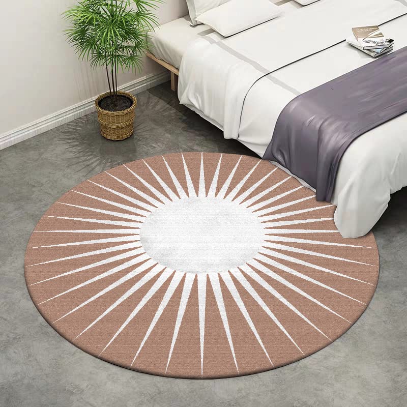 Tapis rond 180 cm marron clair moderne et antidérapant pour salon