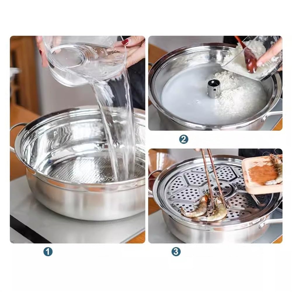 Pentola per cottura a vapore per Uso domestico Pentola per cottura a vapore commerciale in Acciaio INOX Pentola per cottura a vapore (Argento 30 cm)