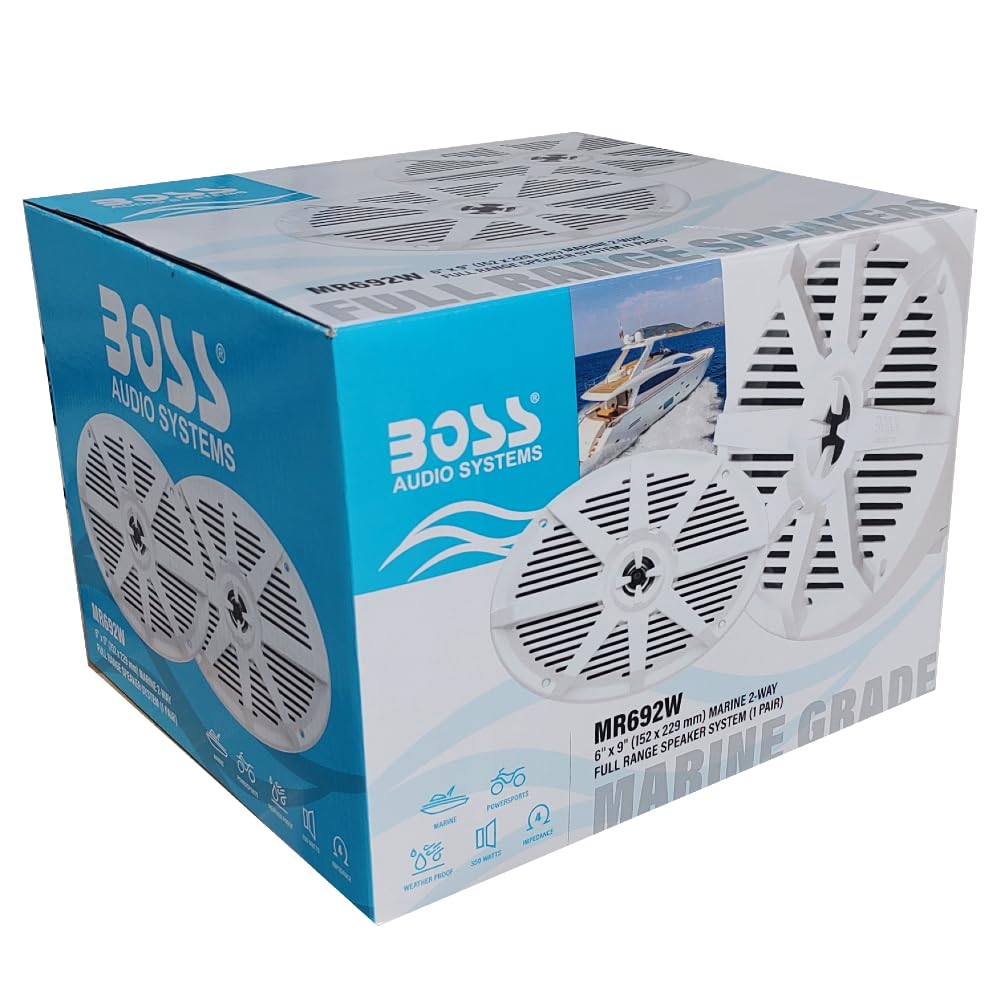 Kit Set para Boss Audio Systems MR692W Altavoces Marinos ovalados 2 vías, Blancos, 6 x 9 15 x 23 cm, 175 vatios rms 350 vatios máx, 4 ohmios, Resistentes Agua, mar, Piscina, Barco, Hotel, por Pares