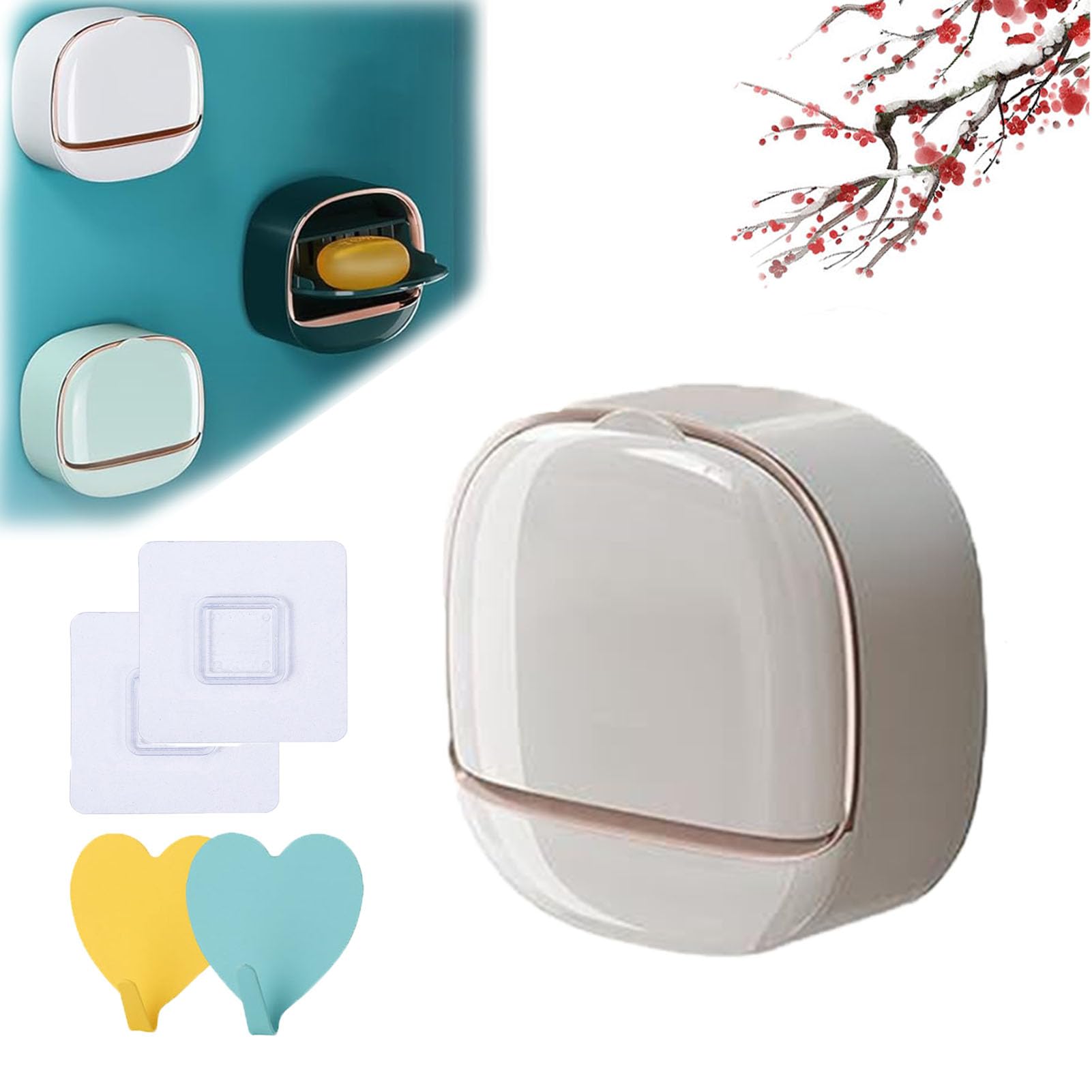 Waterproof Soap Dish With Drainage Box, Wall Mounted Soap Holder Box With Drain&Lid, Waterproof Dish Soap Holder, Double-Layer Soap Dish, No-Drilling Soap Dish Holder For Bathroom (white)