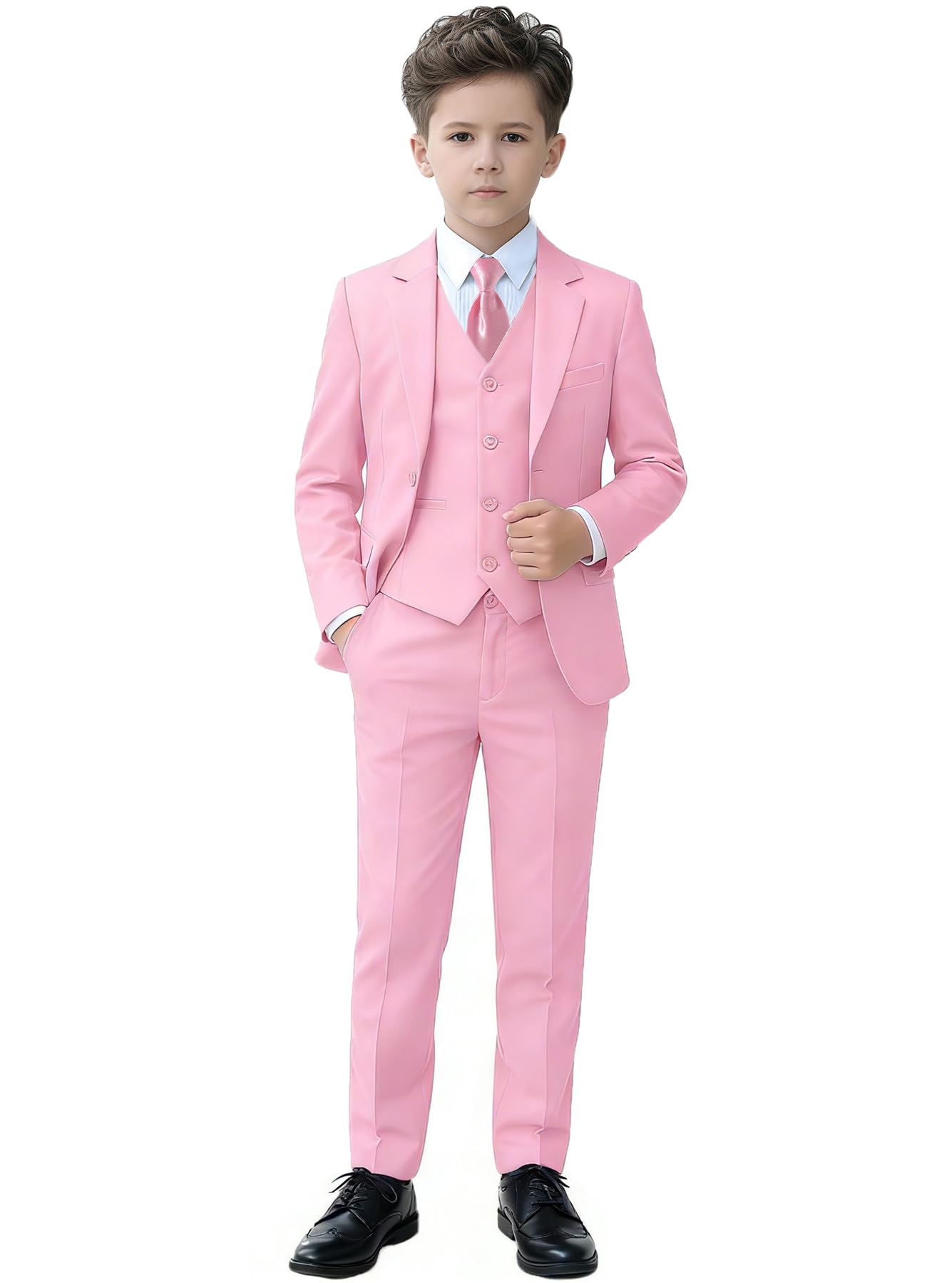 YuanLu Boys Suit for Kids Tuxedo Wedding Ring Bearer Outfit, 5 Piece Boy Slim Fit Formal Suits with Adjustable Waist