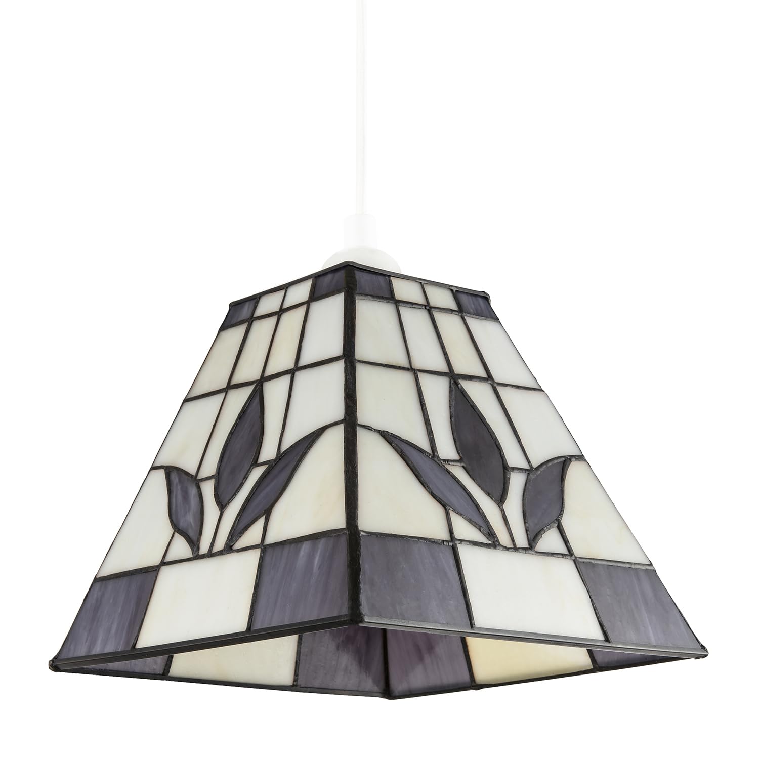 Happy Homewares Purple And Amber Stained Glass Traditional Square Tiffany Pendant Lighting Shade | 21Cm X 17Cm | Art Deco Style By