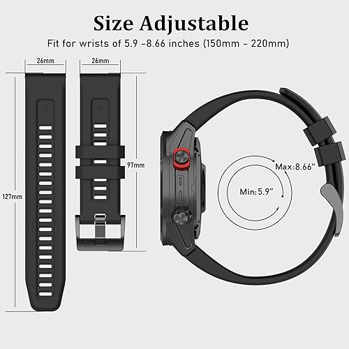 Miniatura 4 de for Fenix 7X Band 26mm Fenix 6X Fenix 5X Quickfit Watch Bands,Sport Silicone Wristband for Garmin Tactix 7 ProEnduro 2Descent Mk2iTactix