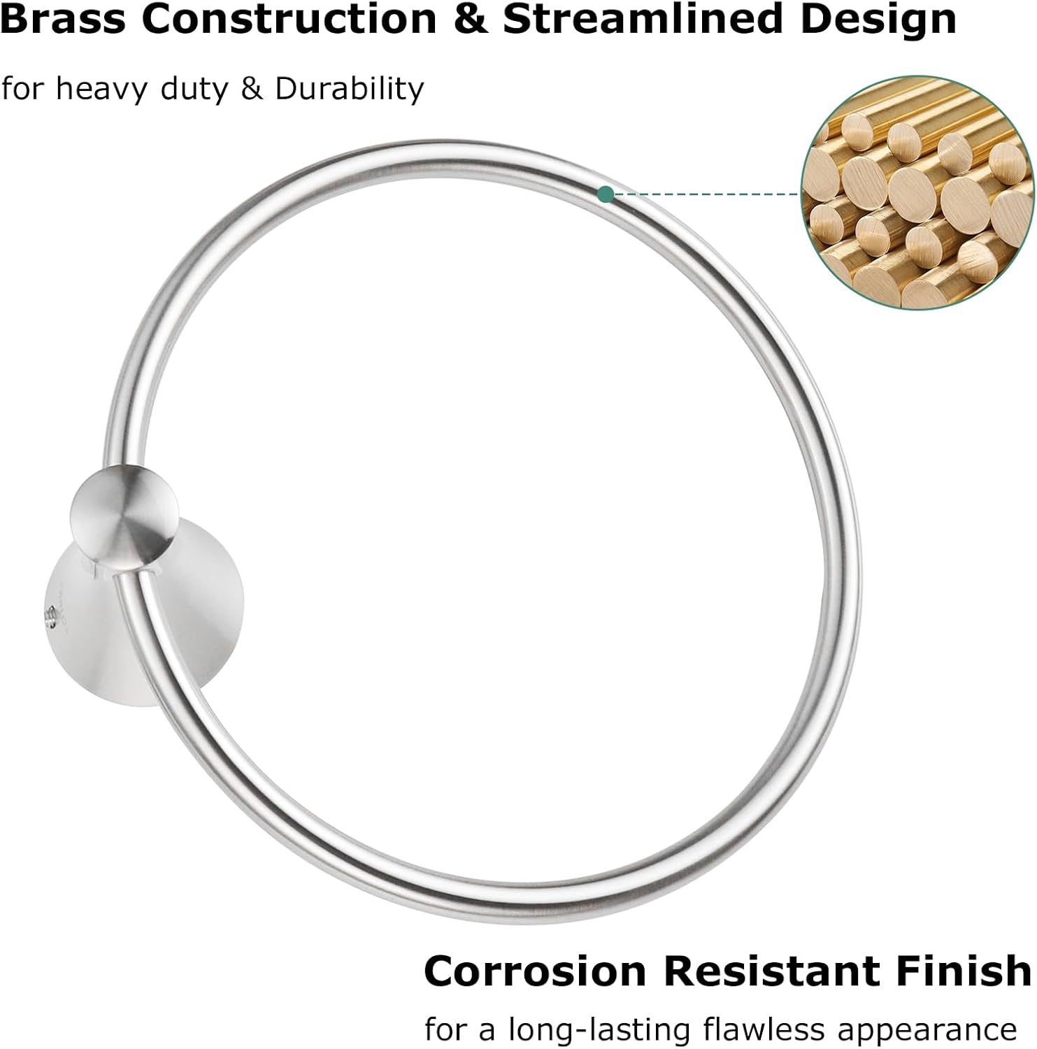 PARLOS Brass Brushed Nickel Towel Ring Hand Towel Holder Wall Mount Round Closed 7" Diameter for Bathroom & Kitchen - Image 2